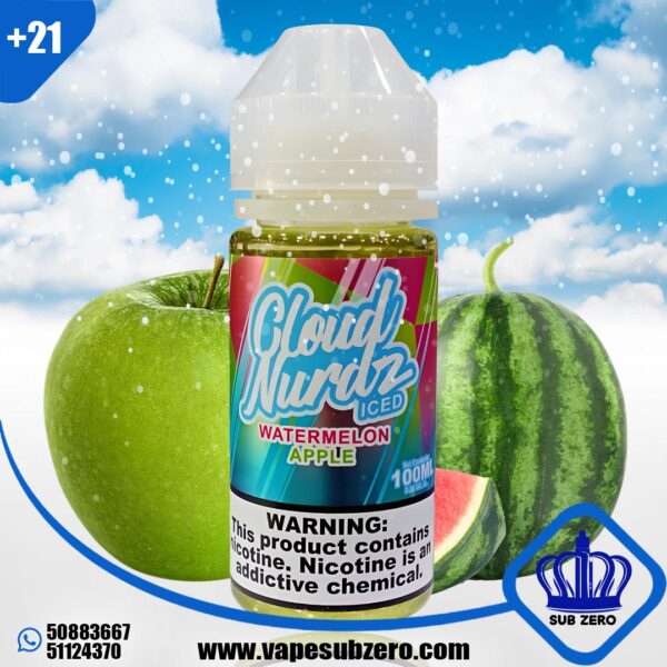 كلاود نيردز رقي تفاح ايس 100 مل 3 نيكوتين Cloud Nurdz Watermelon Apple Ice 100 ml 3 Nicotine