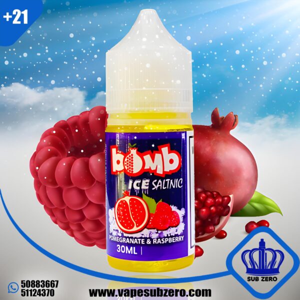 بومب خوخ ايس 30 ملي Bomb Pomegranate Raspberry Ice Salt Nicotine 30 ml