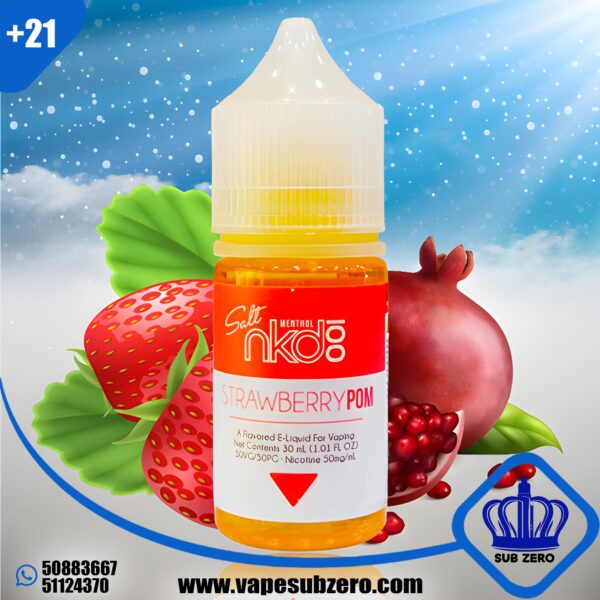 نيكد فراولة بوم ايس سولت نيكوتين 30 مل Naked Strawberry Pom Ice Salt Nicotine 30 ml