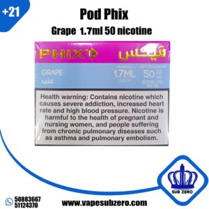 بودات فيكس عنب ايس 1.7 مل 50 نيكوتين Pod Phix Grape Ice 1.7 ml 50 Nicotine