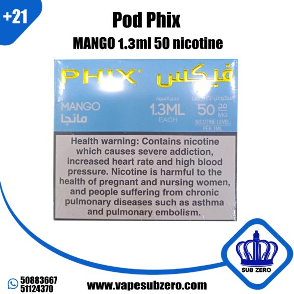 بودات فيكس مانجو ايس 1.3 مل 50 نيكوتين Pod Phix Mango Ice 1.3ml 50 Nicotine