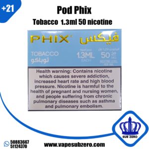 بودات فيكس توباكو ايس 1.3 مل 50 نيكوتين Pod Phix Tobacco Ice 1.3 ml 50 Nicotine