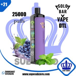 سولو بار جريب منت دي تي ال 25000 سحبه SOLO BAR GRAPE MINT DTL 25000 puffs