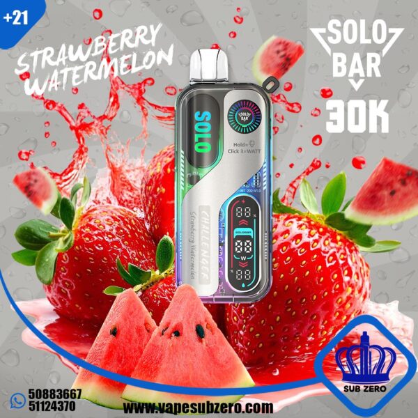 سحبه سولو بار سولو ستروبرى ووترميلون 30000 سحبه solo bar strawberry watermelon 30k puffs