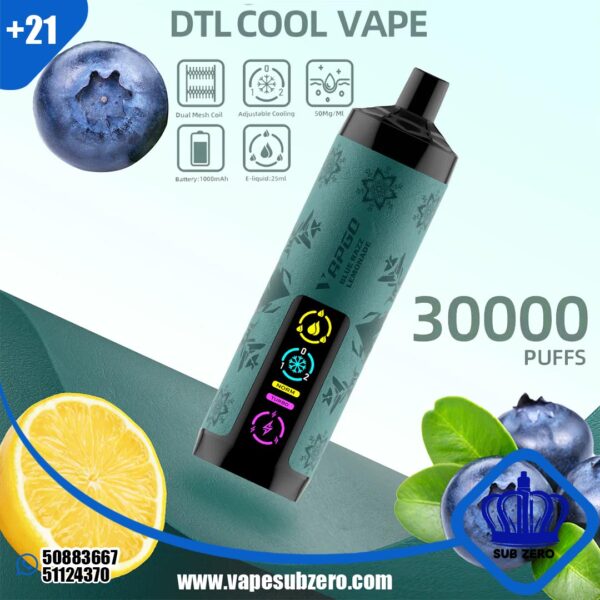 شيشة فابجو بار بلوراز ليمون 30000 سحبه vapgobar 30k PUFFS BLUE RAZZ LEMONADE