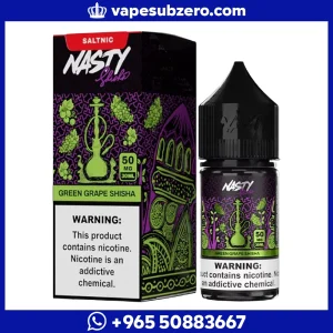 نكهة ناستي شيشة عنب أخضر سولت نيكوتين 30 مل، عبوة بنفسجية وعليها رسمة شيشة.