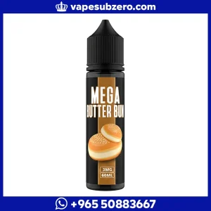 نكهة فيب ميجا باتر بن Mega Butter Bun 60ml طعم مخبوزات وزبدة، عبوة سوداء بشعار ميجا.