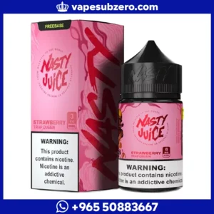 نكهة فيب ناستي فراولة تراب كوين Nasty Juice Trap Queen 60ml، عبوة باللون الوردي.