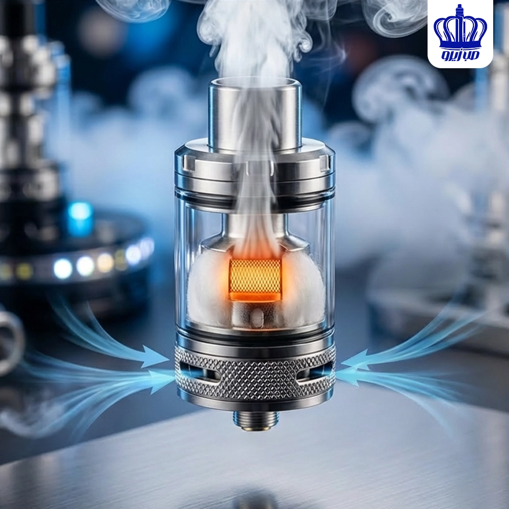 رسم توضيحي يوضح آلية عمل الايرفلو ومسار دخول الهواء لتبريد الكويل داخل تانك الفيب لإنتاج البخار.